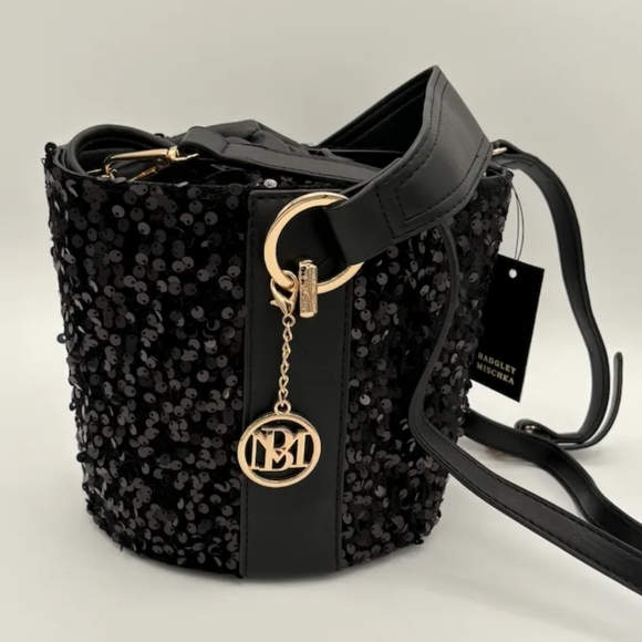 Badgley Mischka Black Sequin Shoulder Bag - Picture 1 of 3